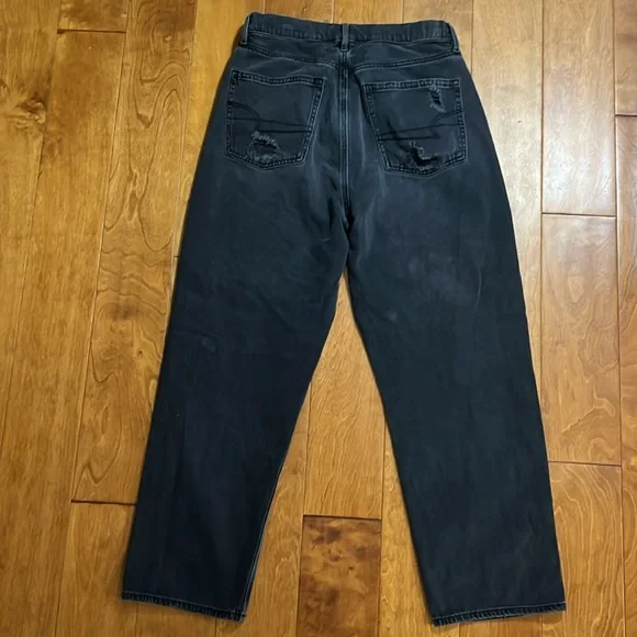 American Eagle Highest Rise 90’s Boyfriend Black Jeans Size 12 Baggy Distressed - Picture 12 of 15